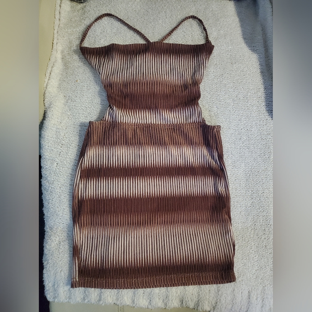 SHEIN Brown Pleated Bodycon Dress XS
